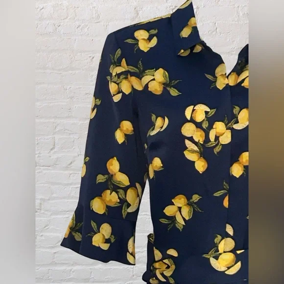 Banana Republic Navy Lemon All Over Print Romper With Ruffles Size 4 Money - Picture 4 of 9